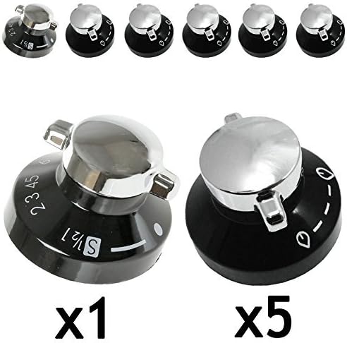 New World Genuine Gas Hob Oven Cooker Control Knobs (Black/Silver, Pack of 6)