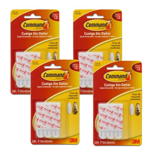 3M Command Medium Mounting / Replacement Strips Pack of 9 Medium Strips