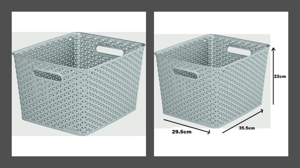 Large Faux Rattan Storage Basket Organiser (18 Litre) - Grey