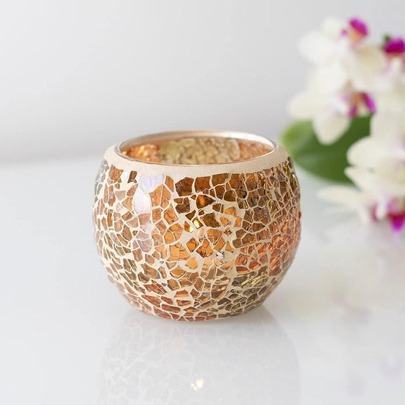 Small Candle Holder | Iridescent Crackle | 1 Piece, Brown, 8 cm x 8 cm x 7 cm