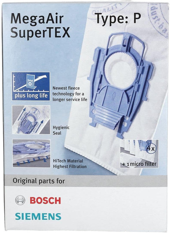 Bosch Megaair Super Tex Type P Vacuum Bag, Large 6 L Capacity and includes a Micro Hygiene Filter for the Motor