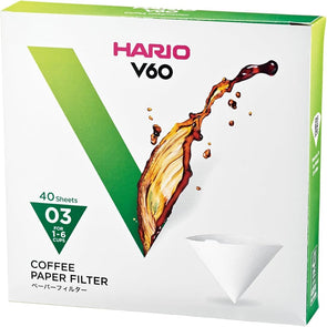 Hario V60 Coffee Filter Papers 40 Sheets, White, Size 3-40pcs