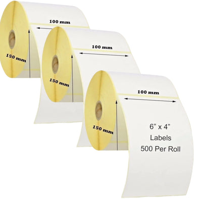 Quailitas Self-Adhesive Labels [White/Pack of 3] - 6 x 4 Inches, 500 Labels Per Roll, Universal Thermal Printer