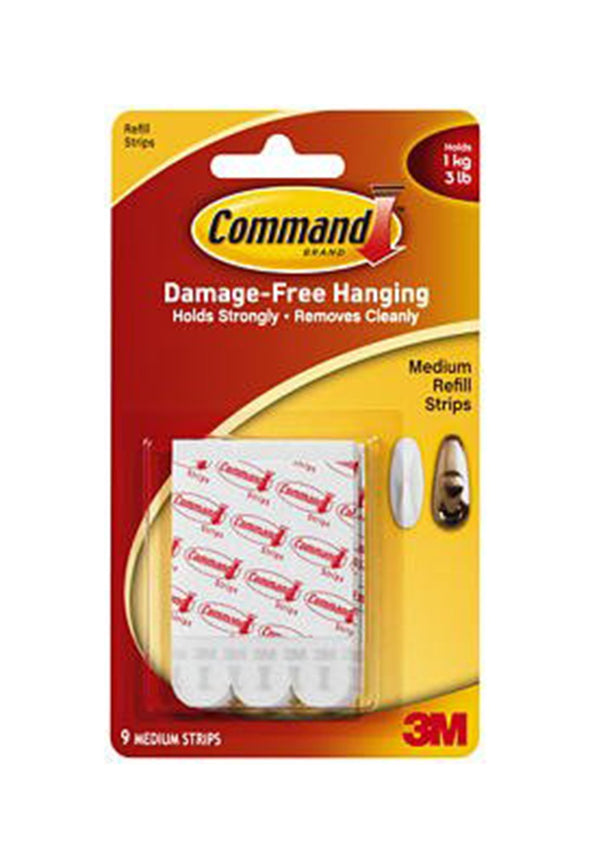 3M Command Medium Mounting / Replacement Strips Pack of 9 Medium Strips