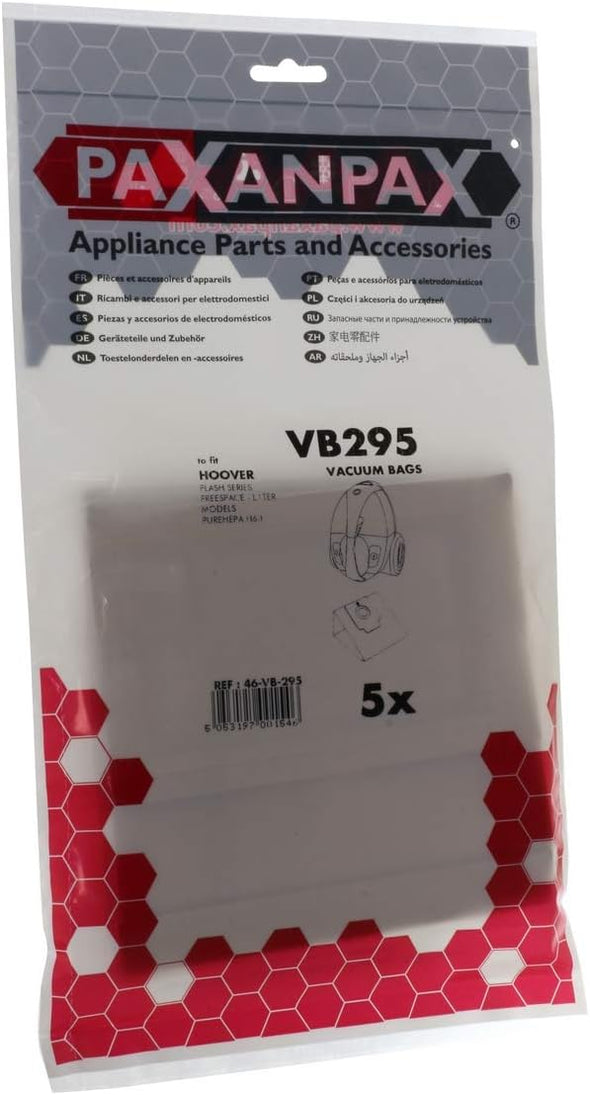 Paxanpax VB295 Hoover Freespace and Flash Series Paper Bags, Pack of 5