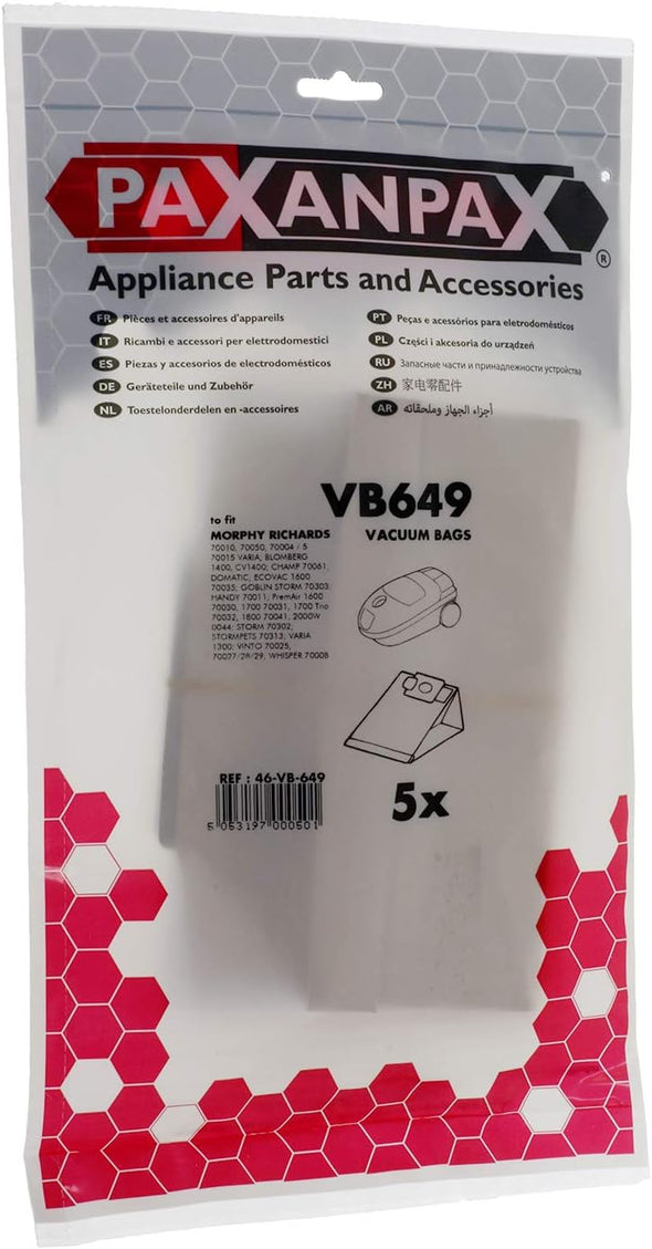 Paxanpax VB649 Compatible Paper Vacuum Bags for Morphy Richards Premair, Handy