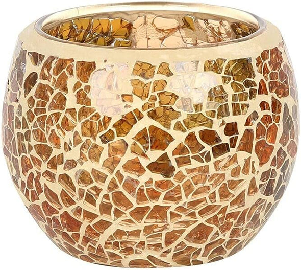 Small Candle Holder | Iridescent Crackle | 1 Piece, Brown, 8 cm x 8 cm x 7 cm