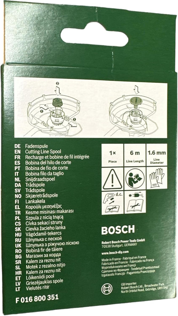 Quailitas Cutting Line Spool 1.6mm, 12m, Original Pre-Wound Strimmer Trimmer for Bosch ART 24 27 30 30-36 LI