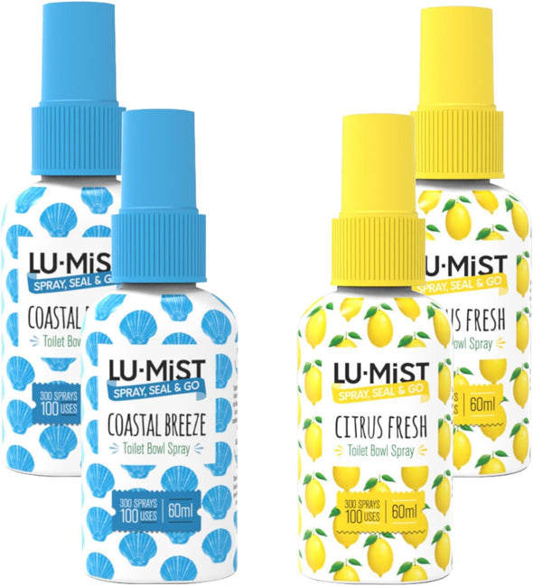 Lu-Mist 4 x 60ml Assorted Toilet Bowl Spray Pack (Citrus Fresh & Coastal Breeze)