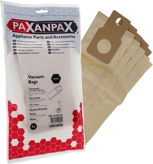 Paxanpax VB453 Compatible Paper Vacuum Bags for Panasonic 'U2E/U20E/U20AB' MCE, MCUG300, (Pack of 5), Brown