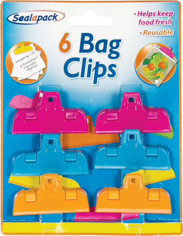 12 Re-usable Multi-coloured Kitchen Food Bag Grip Clips 8cm wide (2 x 6 pack)