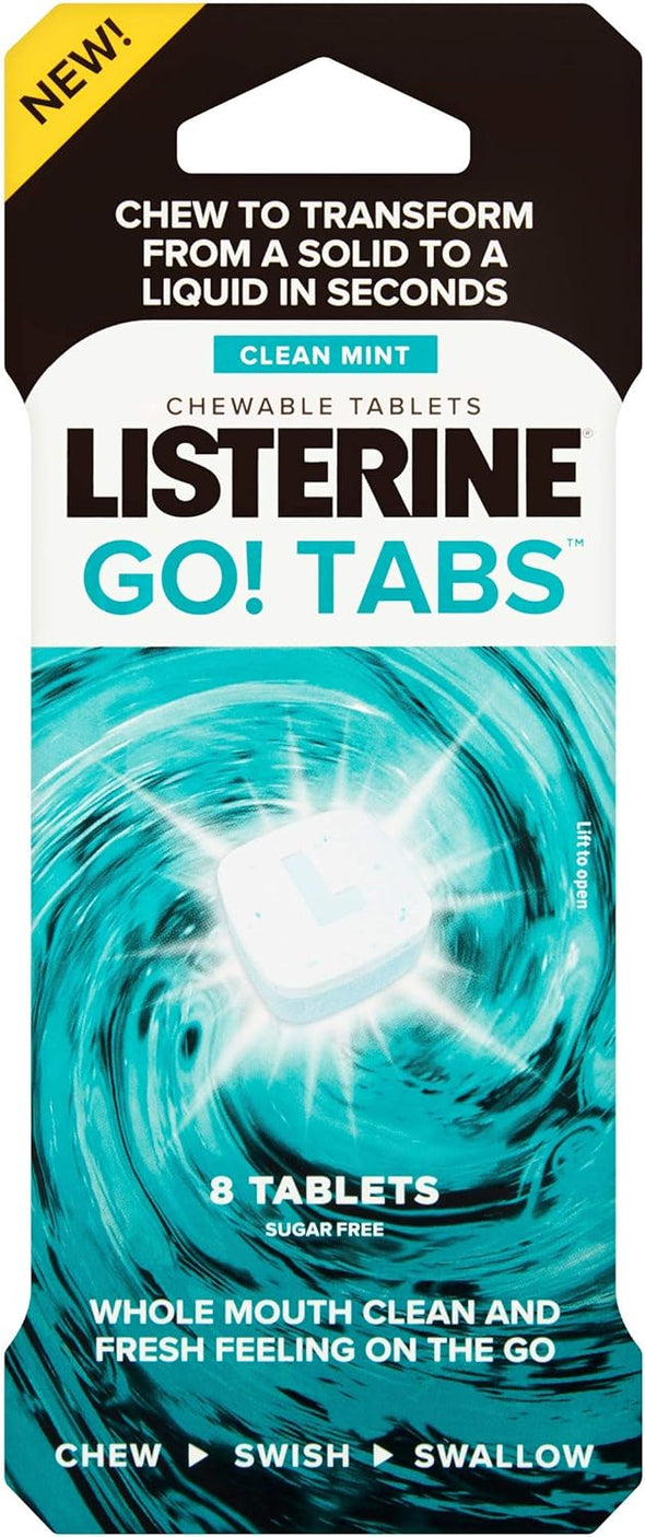 Listerine Go! Tabs Sugar Free Tablets with Clean Mint Flavour for Fresh Breath On-the-Go
