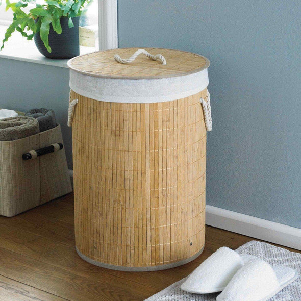 COUNTRY CLUB Folding Bamboo Laundry Hamper Basket Storage Bin Dirty Clothes Washing Bag