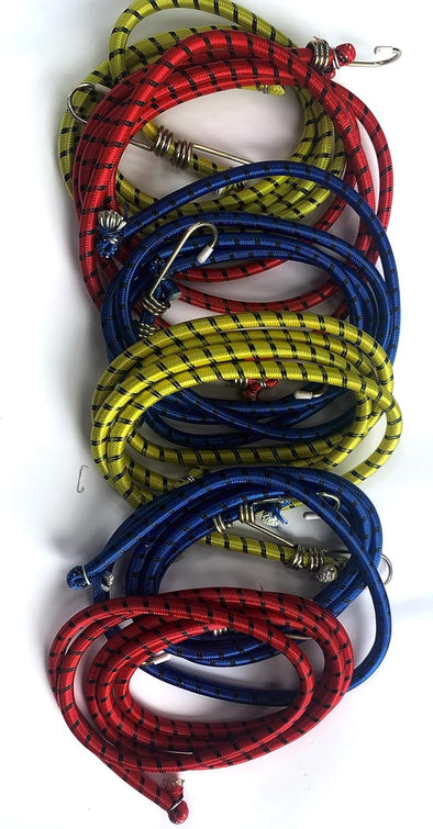 Quailitas Bungee Cords - [Pack of 6] 1.8m Long Heavy-Duty Multi-Purpose Cord w/Reverse Hook Design