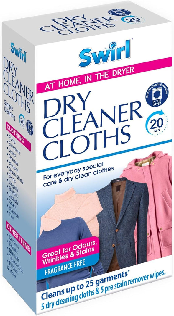 Swirl Dry Cleaner Tumble Dryer Sheets & Stain Remover Wipes Fragrance Free Cloths