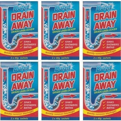 6 x Boxes Of Duzzit Drain Away - 2 x 40g Sachets Sink Drain Unblocker - Quailitas Limited